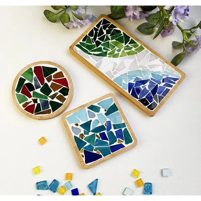Handmade DIY Mosaic Cup Mat Bottom Bamboo Pad Heart Square Coaster Parent-Child Early Education Free Creation Handicraft Toys - Image 2