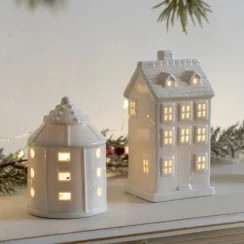 Porcelains Miniature Village House with LED Light Ceramics Glowing House Figurine Christmas Desktop Decoration Ornament