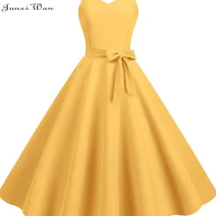 Spaghetti Strap Sexy Backless Party Dress Women Summer 50s Vintage Elegant High Waist Midi Dress