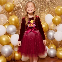 Winnie Pooh Toddler Girl Dress Sequins Birthday 3-7Y Girl Tulle Red Dress Sweet Kid Princess Wedding Party Dress Christmas Gift