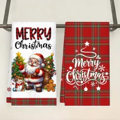 2pcs Christmas Kitchen Towels Christmas Decorations for Home 2025 Xmas Santa Claus Dish Towel Navidad Natal New Year Gifts 2026