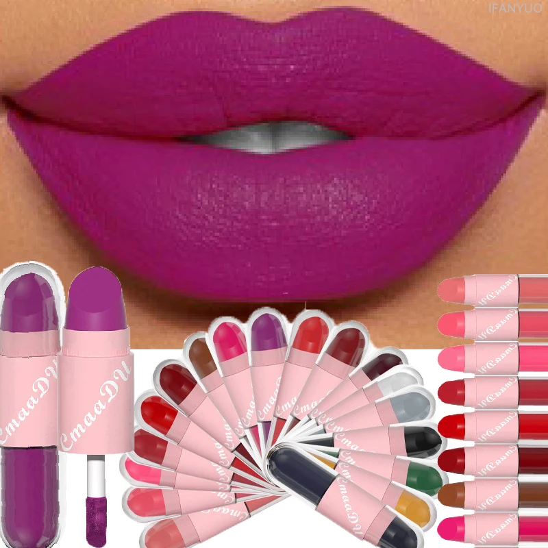 18Color 2In1 Matte Velvet Liquid Lipstick Double Head Sexy Red Purple LipGloss Moisturizing Lasting Waterproof Lip Glaze Make Up - Image 2