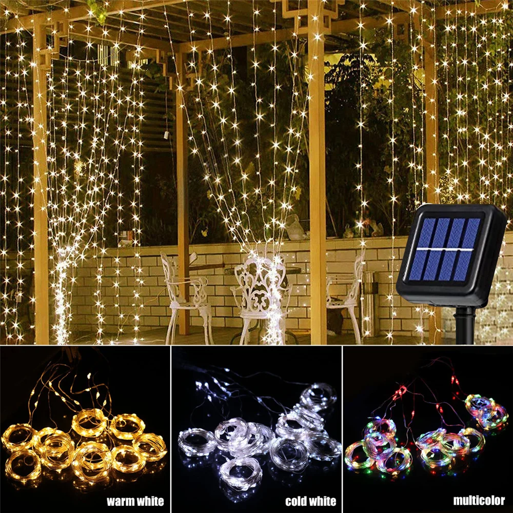 Solar Curtain Light LED Outdoor Waterproof 300leds Garland Decoration String Lights Yard Christmas Fairy Garland String Lights - Image 4
