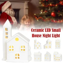 Christmas Indoor Ornaments Village Lighted Ceramic Houses Xmas Holiday Farmhouse Rustic Decor For Home Table