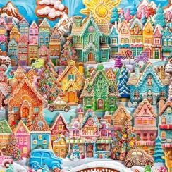 1000 Pieces Jigsaw Puzzle Christmas Cookies Village Wooden Puzzle Creative Gift for Adult Family Game Living Room Shop Decor