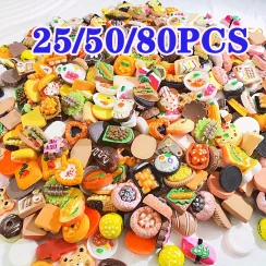 25/50/80Pcs Mini Food Toys Pretend Play Miniature Food for Dollhouse Kitchen Game Party Accessories Mini Play Resin Food Toys