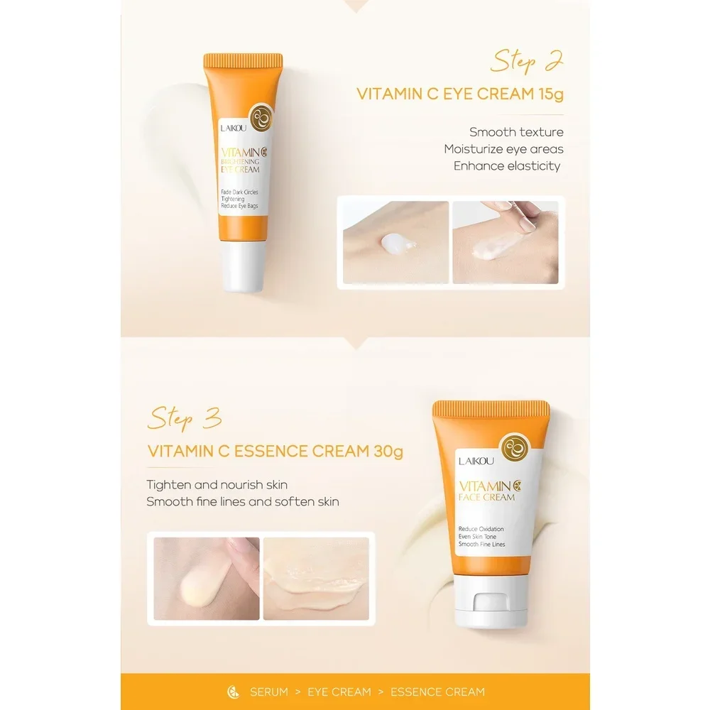 3pcs/Set LAIKOU Vitamin C Facial Set for Hydrating Moisturizing Whitening and Brightening - Image 3