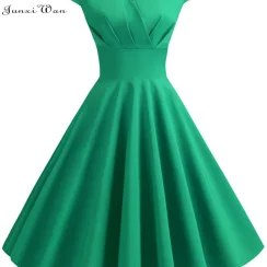 New Summer Women Vintage Dress Short Sleeve V Neck Casual Elegant Retro Pin up Party Midi Dresses Vestidos Robe