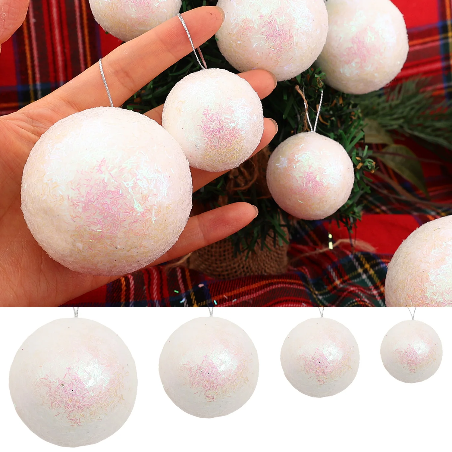 36/6pcs White Xmas Tree Round Ball Hanging Pendants Foam Christmas Balls for Home New Year Navidad Party Decoration Wholesale - Image 4