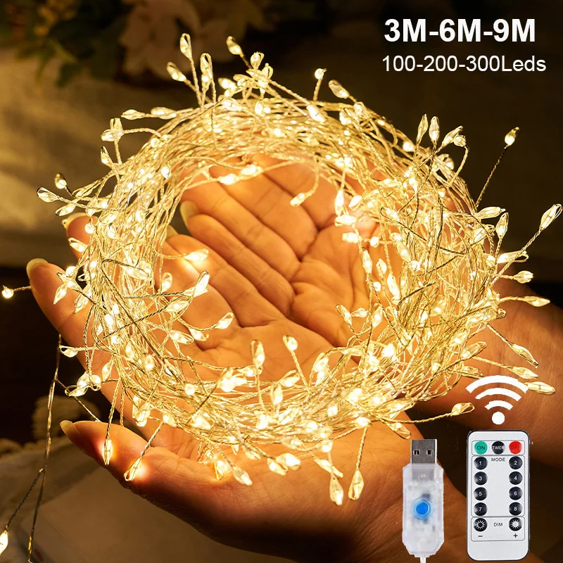 3/6/9M USB Power LED Firecracker String Lights Remote Control Garland Fairy Lights for Wedding Party Garden Christmas Decoration