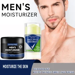 Men's 2-in-1 Moisturizer & Deodorant Set - 72H Hydration & Anti-Odor, Aluminum-Free, Non-Greasy, SPF 15, Gym & Daily Use Travel
