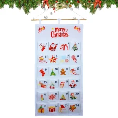 2025 Christmas Pocket Calendar Advent 24-Day Christmas Storage Bag Hangable Fabric Calendar with Pockets for Classroom