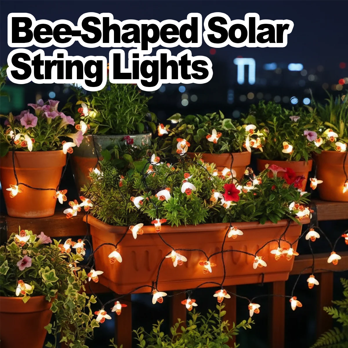 5m/7m/12m Led String Light Solar Lights Outdoor Christmas Decorations Bee Patio Solar Powered Cool White Fairy Waterproof Garden