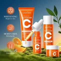 SADOER 5x Vitamin C Kit Whitening Moisturizing Travel Set(Facial Cleanser, Toner, Serum, Face Cream）4Pcs Skin Care Set