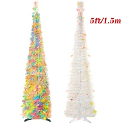 5ft/1.5m Pencil Tree，Glitter Tinsel Pop Up Christmas Trees For Home Holiday Christmas Decor
