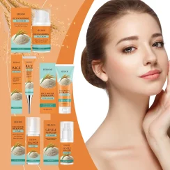 Rice Skincare Set 5 IN1 Gentle Brightening Makeup Remover Makeup Remover Toner Face Cream Eye Cream Moisturizing Glowing Skin