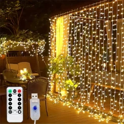 1pc 6x3/3x3/3x2/3x1m USB LED Curtain String Lights Bedroom Christmas Garland Fairy Lamp Wedding Party Home Decoration Lighting