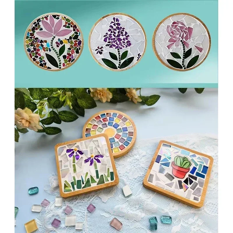 Handmade DIY Mosaic Cup Mat Bottom Bamboo Pad Heart Square Coaster Parent-Child Early Education Free Creation Handicraft Toys - Image 6