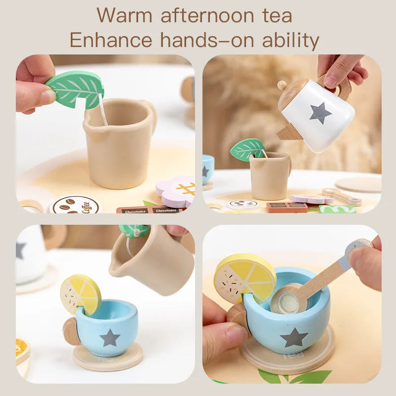Kids' Wooden Tea Set: Pretend Play House, Tea Making, Teapot/Teacup, Afternoon Snack | Role-Play Toys Gift for Boys & Girls - Image 4