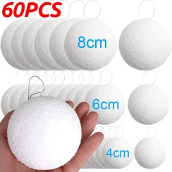 6-60Pcs White Foam Christmas Ball Xmas Tree Hanging Mini Ornament Globe Home New Year Party Pendants Decoration Supplies 4/6/8cm