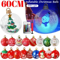60cm Outdoor Christmas Inflatable Decorated Ball Light Up PVC Giant Large Balls Xmas Tree Decorations Ball With Light Ornament