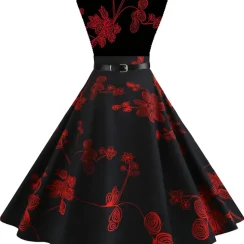 Summer Women Dresses Casual Floral Retro Vintage 50s 60s Robe Rockabilly Swing Pinup Vestidos Valentines Day Party Dress