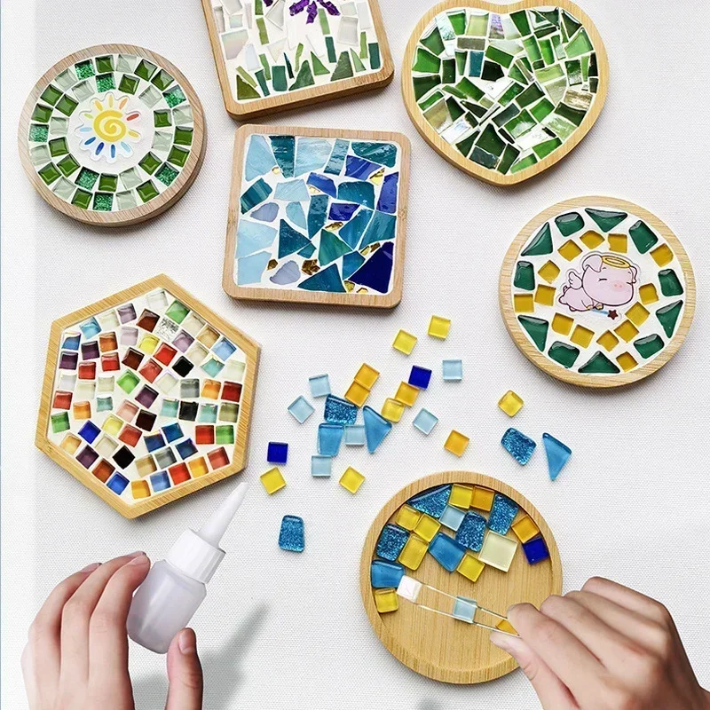 Handmade DIY Mosaic Cup Mat Bottom Bamboo Pad Heart Square Coaster Parent-Child Early Education Free Creation Handicraft Toys - Image 3
