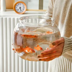 Transparent Round Ornamental Fish Tank Portable Goldfish Small Fish Bowl Pet Plastic Lightweight Desk Aquarium Bowl Home Decor
