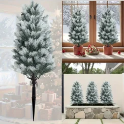 2pcs Artificial Christmas Pine Trees with Black Spiked Base - Indoor/Outdoor Holiday Decor- Thanksgiving, Christmas Decor