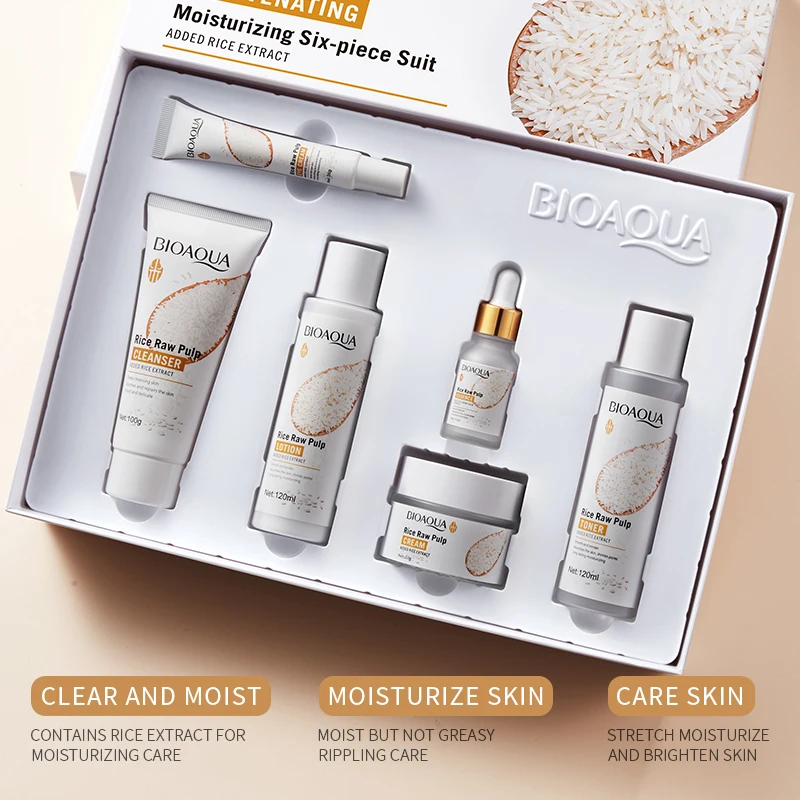 Rice Raw Pulp kin Care Set soothing Oil Control Hydrating Anti-Wrinkle Fade fine lines Brighten Serum Face Skincare Set Box - Image 4