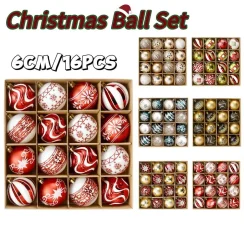 16PCS 6CM Christmas Ball Snowflake Stripe Pattern Combination Christmas Tree Ornaments Luxury Christmas Decorations Xmas Ball