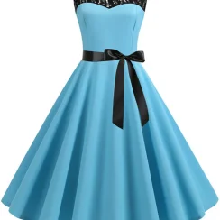 Summer Lace Robe Femme Women Elegant Vintage Party Casual Office Ladies Work A Line Midi Dress