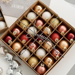25PCS High-quality Glass Christmas Ball Set Pink Red Gold 4cm Christmas Tree Balls Suspensable Xmas Ornament Ball Scene Supplies