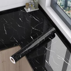 Black and White Marble Oil Resistant Sticker Waterproof Self-adhesive Wallpaper Heat-resistant Home Renovation Glossy Wallpaper