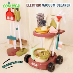 Kids Cleaning Toy Set Housekeeping Electric Vacuum Cleaner Tool Girls Pretend House Play Toys Broom and Mop Set for Kids Gift