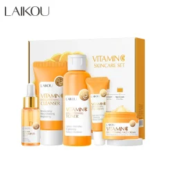 LAIKOU Vitamin C Facial Skin Care Set Face Cleanser Refresh Serum Eye Cream Essence Increase Skin Elastic Smoothing & Tendering