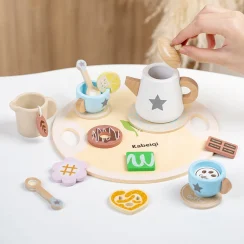 Kids' Wooden Tea Set: Pretend Play House, Tea Making, Teapot/Teacup, Afternoon Snack | Role-Play Toys Gift for Boys & Girls