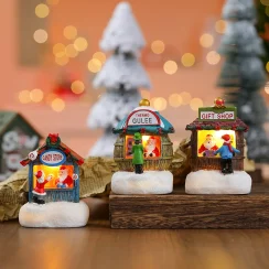 Christmas LED House Pine Needles Snow Christmas Snowman Luminous Decoration Resin Santa Claus Shop Micro Landscape Ornaments