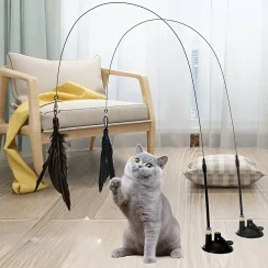 Interactive Cat Toy Handfree Cat Stick Playing Kitten Playing Teaser Wand Toy Suction Cup Bird/Feather Cat Wand Pet Supplies