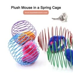 Cat Toy Ball Cage Plush Mouse Toy Cat Spring Fun Interactive Game Rolling Supplies Tool Ball Pet Toy Play Supplies