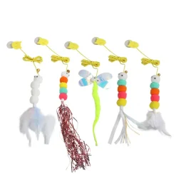 New for pet cat-teasing stick Kitten high elastic rope cat toy Feather bell cat-teasing stick hanging swing toy