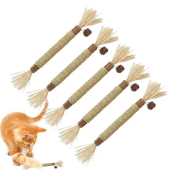 Cat Silvervine Sticks 5PCS Natural Edible Chew Toys for Kitten Teeth Cleaning Boredom Relief Indoor Outdoor Catnip Alternative