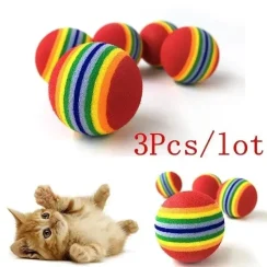 3 Pcs Cute Small Pet Rainbow Ball Cat Foam Toy Cotton Ball Dog Molar Colorful Toy Ball Pet Supplies Dog Toys Accessories Tools