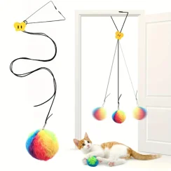 Interactive Cat Toy with Colorful Balls - Adjustable Hanging Door Swing Teaser for Cats Kittens, Pet Self Play Hanging Toys