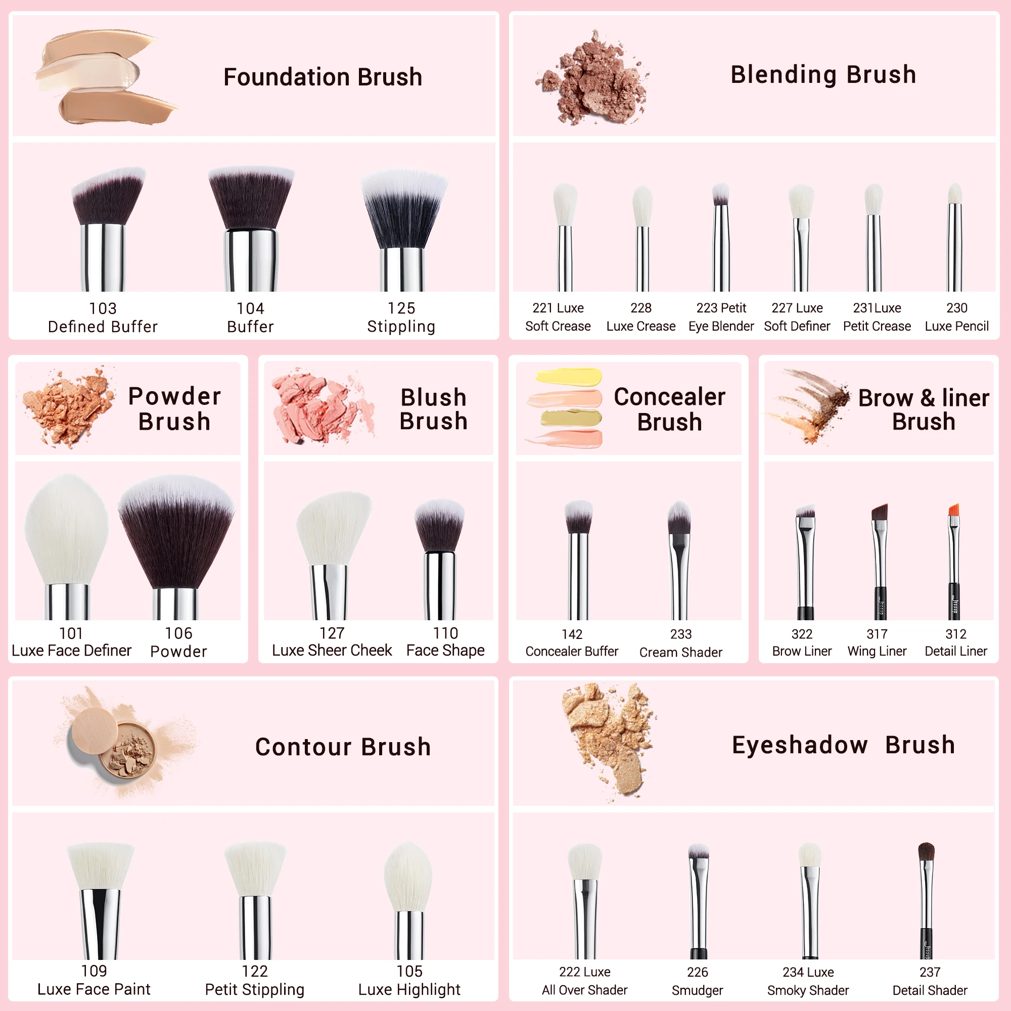 Jessup Makeup Brushes Set Foundation Powder Professional Make Up Brush Contour Blender Eyeshadow Blush 25pcs Goat Synthetic T175 - Image 3