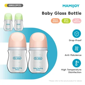 MAMIJOY 2PCS 90ML/160ML Baby Bottle Newborn Glass Bottles Anti-flatulence Milk Feeding Bottles Infant 0-3 Month BPA Free GB01&02