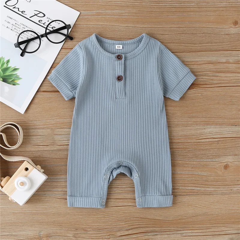 Baby Summer Clothing Infant Boy Ribbed Solid Romper Short Sleeve Jumpsuit Girl Knitted Stylish Cotton Sunsuit Newborn Bodysuit - Image 6