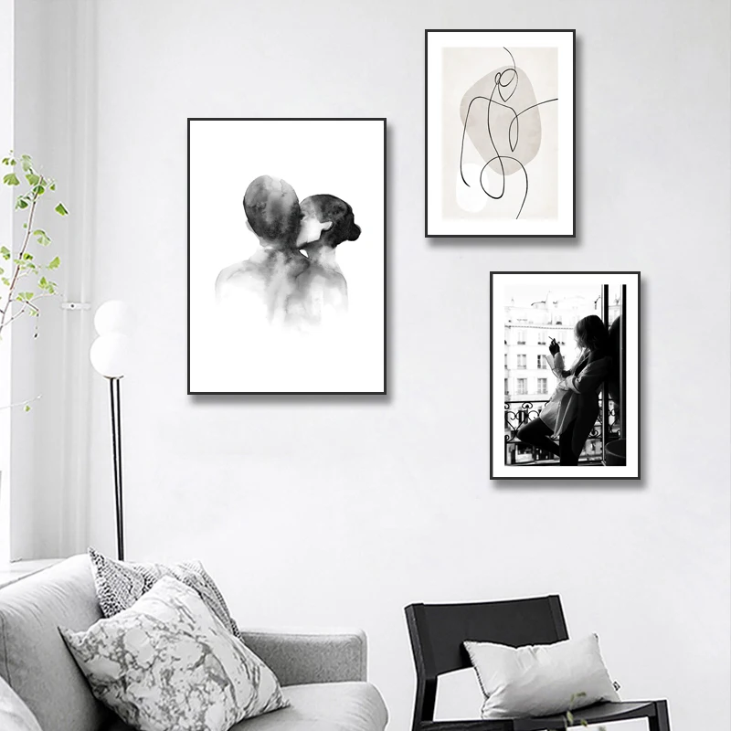 Watercolor Kiss Drawing Picture Home Decor Nordic Canvas Painting Wall Art Smoking in Paris Posters and Print for Living Room - Image 3