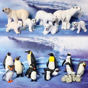 Realistic Polar Animal Model Toy Figurines Set,Varieties of Polar Bear,Emperor Penguin Figures Cake Toppers Christmas Gift