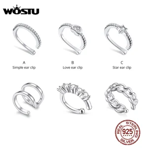 WOSTU Authentic 925 Sterling Silver Ear Clip Earrings For Women Anniversary Party Fashion Jewelry Gift CQE1022